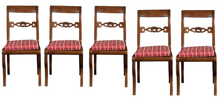 Gruppo di cinque sedie in legno, ... 