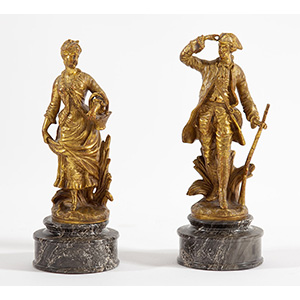 “Cacciatore e Dama”, coppia di sculture ... 