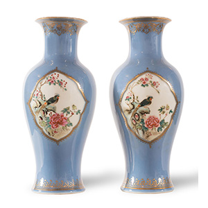 Couple of robins-egg blue vases, Qianlong ... 