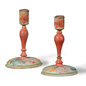 Pair of lacquered wood candlesticks, Veneto, ... 