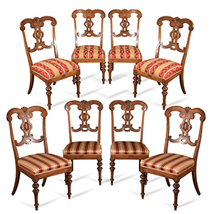 Eight walnut chairs,  19th Century, H cm ... 