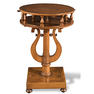 Cherry wood lyre table, round top, Marche, ... 