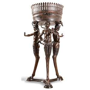Patinated bronze tripod Brazier with Satyrs, ... 