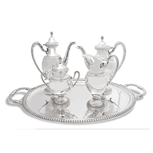 Silver  service with tray, caffee pot, tea ... 