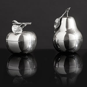 Silver apple  and pear. Hallmarks: 800 and ... 