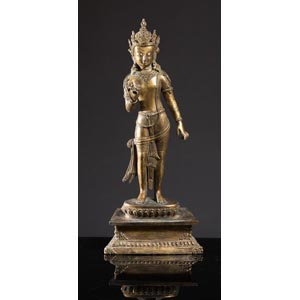 Figura di Buddha in bronzo semi-dorato su ... 