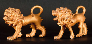 Coppia di leoni in legno ... 