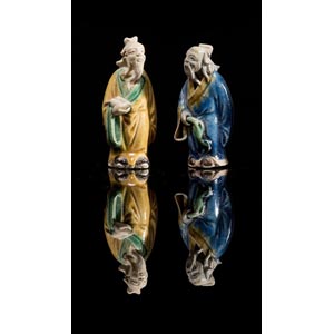 Coppia di sculture in Sancai, “Figure”, ... 