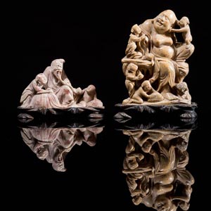 Coppia di sculture in pietra saponaria, ... 