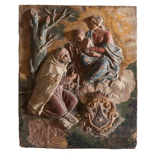 Polychrome terracotta plaque, “Madonna con ... 