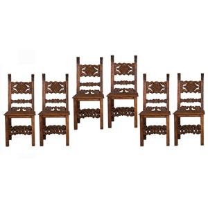 Gruppo di sei sedie in legno dolce, XX sec.
