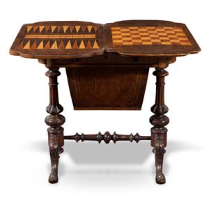 Burl veneer game table with threads, late ... 