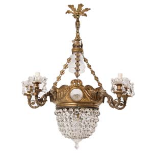 Brass sheet and crystal chandelier, early ... 