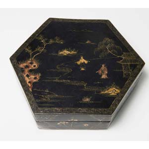 Scatola in legno esagonale, Cina, Dinastia ... 