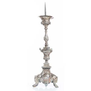 Candeliere d’altare in argento, Venezia, ... 