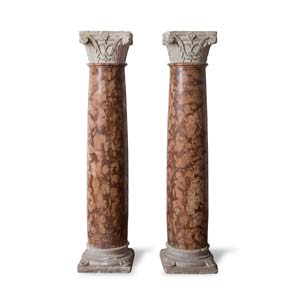 Coppia di colonne in marmo rosso, XIX sec.