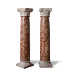 Coppia di colonne in marmo rosso, ... 