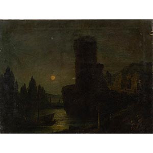 Pittore del XIX sec., “Scorcio notturno”.