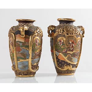 Coppia di vasi Satsuma in ceramica, ... 