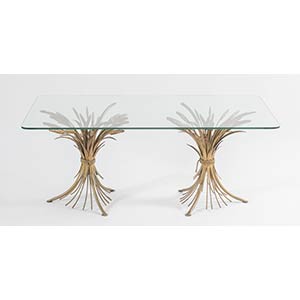 Coffee table con base in metallo dorato, ... 