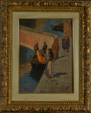 “Canale veneziano con figure”, olio su ... 