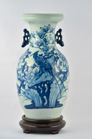 Vaso Giappone, ceramica a decoro blu, H cm 41