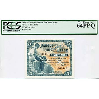 CONGO BELGE, 5 francs, 10.01.1943. ... 