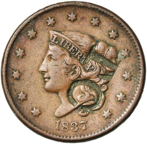 ETATS-UNIS, Cu 1 cent, 1837. K.M. ... 