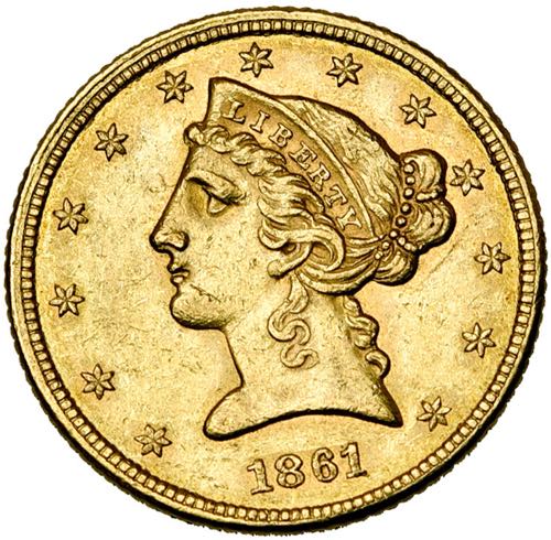 ETATS-UNIS, AV 5 dollars, 1861. ... 
