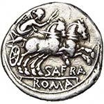 Safra, AR denier, 150 av. J.-C., Rome. D/ T. ... 