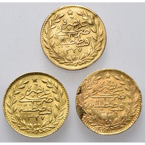 OTTOMAN EMPIRE, lot of 3 gold coins: Mehmet ... 
