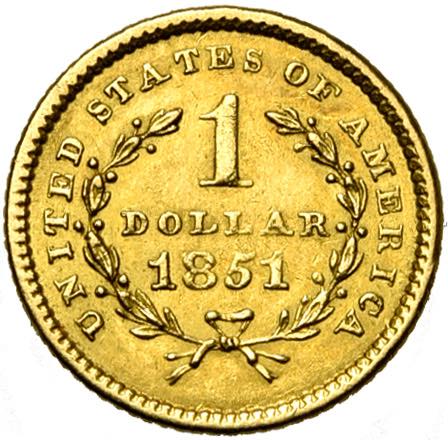 ETATS-UNIS, AV 1 dollar, 1851. Fr. 84.