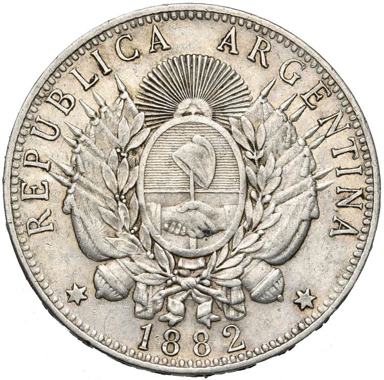 ARGENTINE, AR peso, 1882. K.M. 29. Nettoyé.