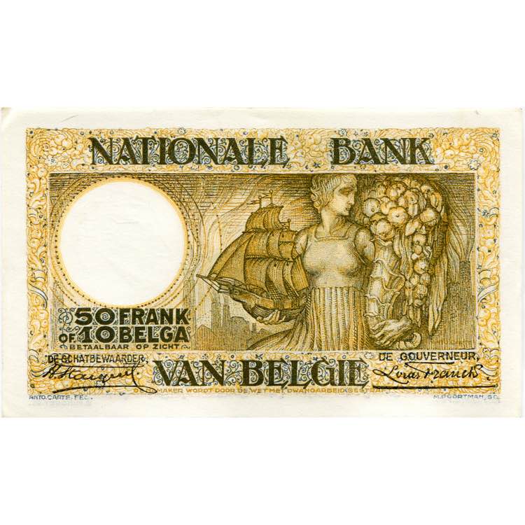 BELGIQUE, 50 francs - 10 belgas, 20.09.1927. ... 