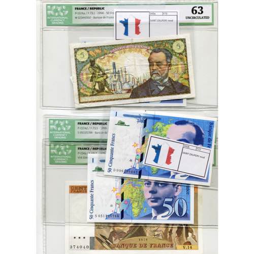 FRANCE, lot de 9 billets: 5 francs 1969; 100 ... 