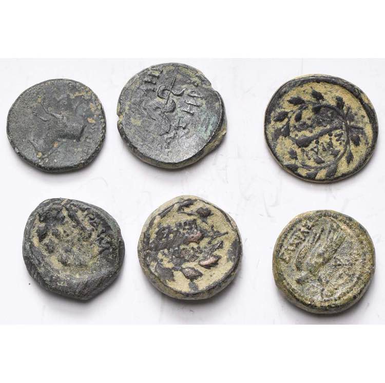 lot de 6 petits bronzes: Colophon, T. ... 