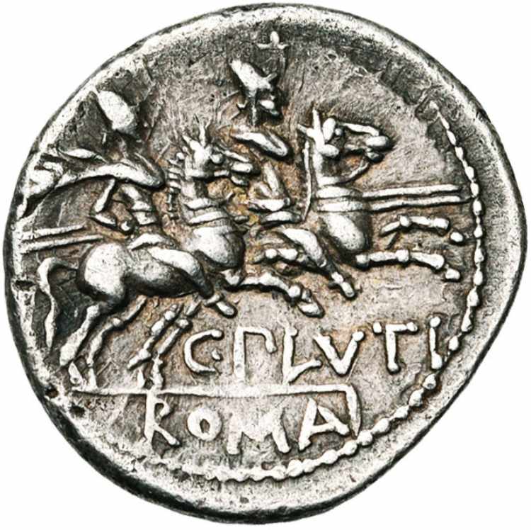 C. Plutius, AR denier, 121 av. J.-C., Rome. ... 