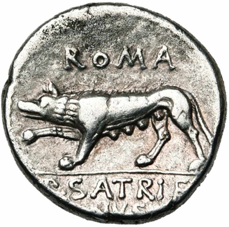 P. Satrienus, AR denier, 77 av. J.-C., Rome. ... 