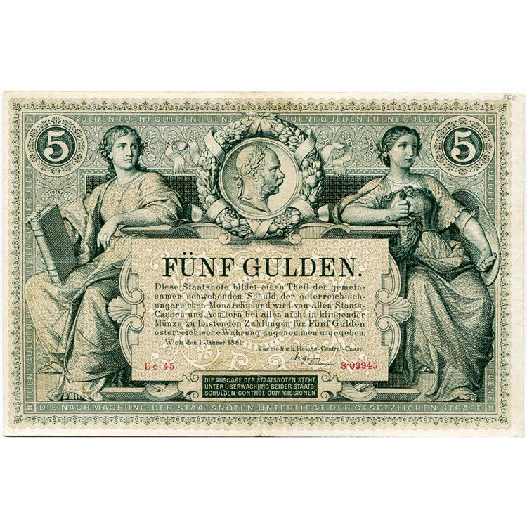 AUTRICHE-HONGRIE, 5 Gulden/ Öt Forint, ... 