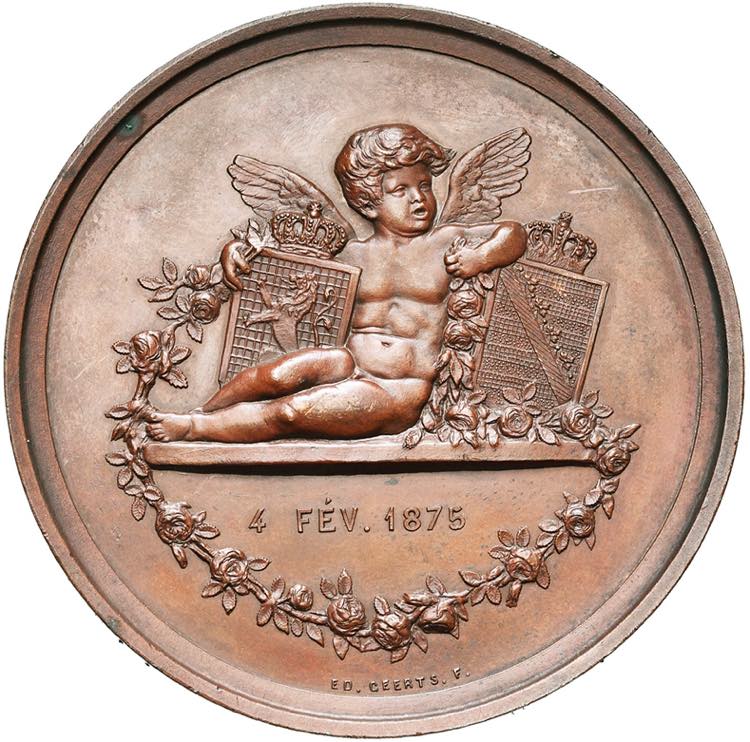 BELGIQUE, AE médaille, 1875, Geerts. Noces ... 
