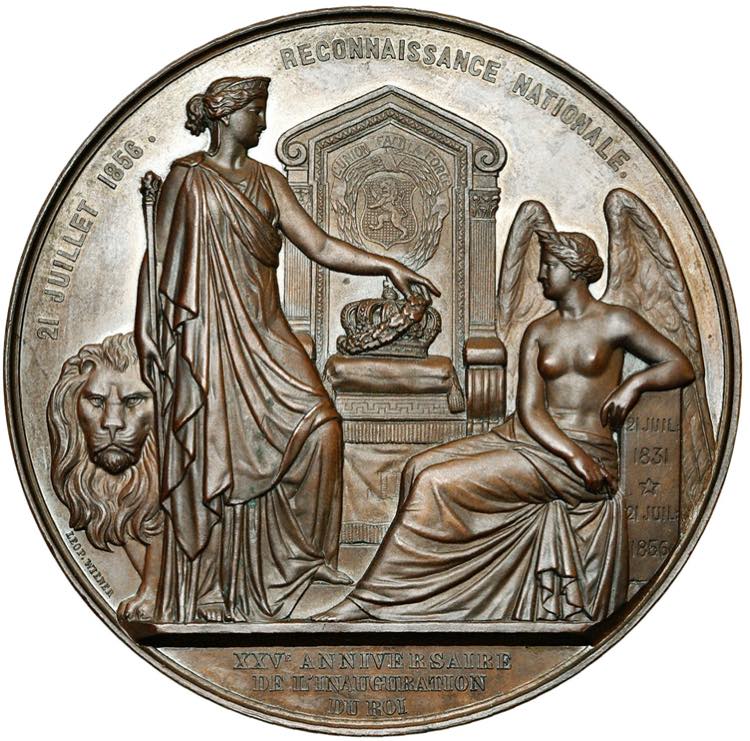 BELGIQUE, écrin de 2 médailles, 1856, L. ... 