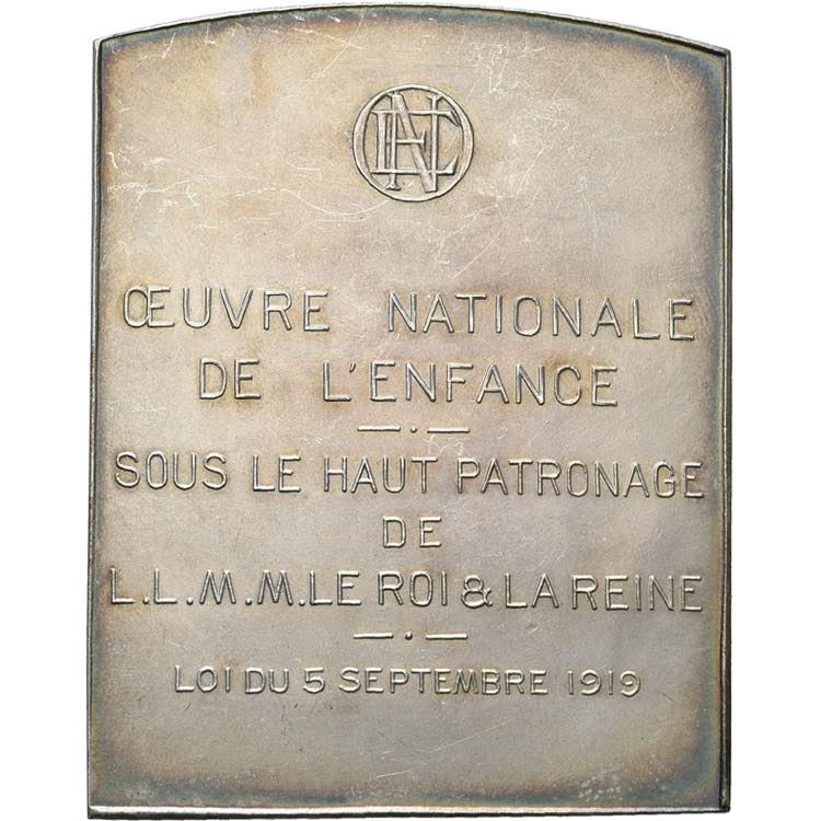 BELGIQUE, AR plaquette, 1919, Rousseau. ... 