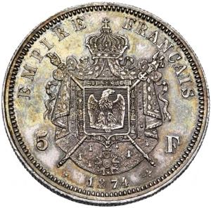 FRANCE, Napoléon IV, 5 francs, 1874, ... 