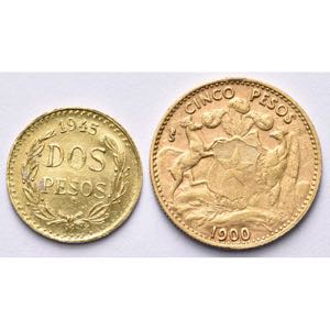 lot de 2 p.: Chili, 5 pesos, 1900 (griffes); ... 