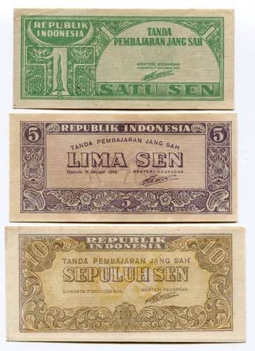 Indonesia 1 - 5 - 10 Sen 1945  - ... 