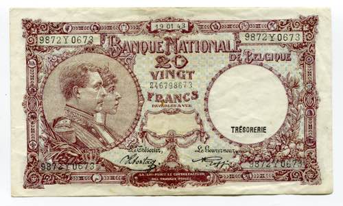 Belgium 20 Francs 1943  - P# 111