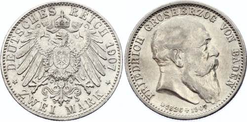 Germany - Empire Baden 2 Mark 1907 ... 