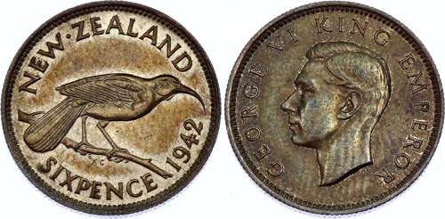 New Zealand 6 Pence 1942 - KM# 8; ... 