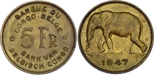 Congo 5 Francs 1947 - KM# 29; ... 