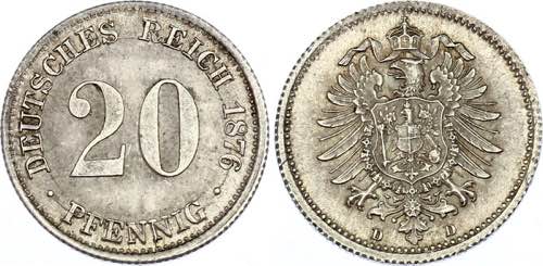 Germany - Empire 20 Pfennig 1876 D ... 